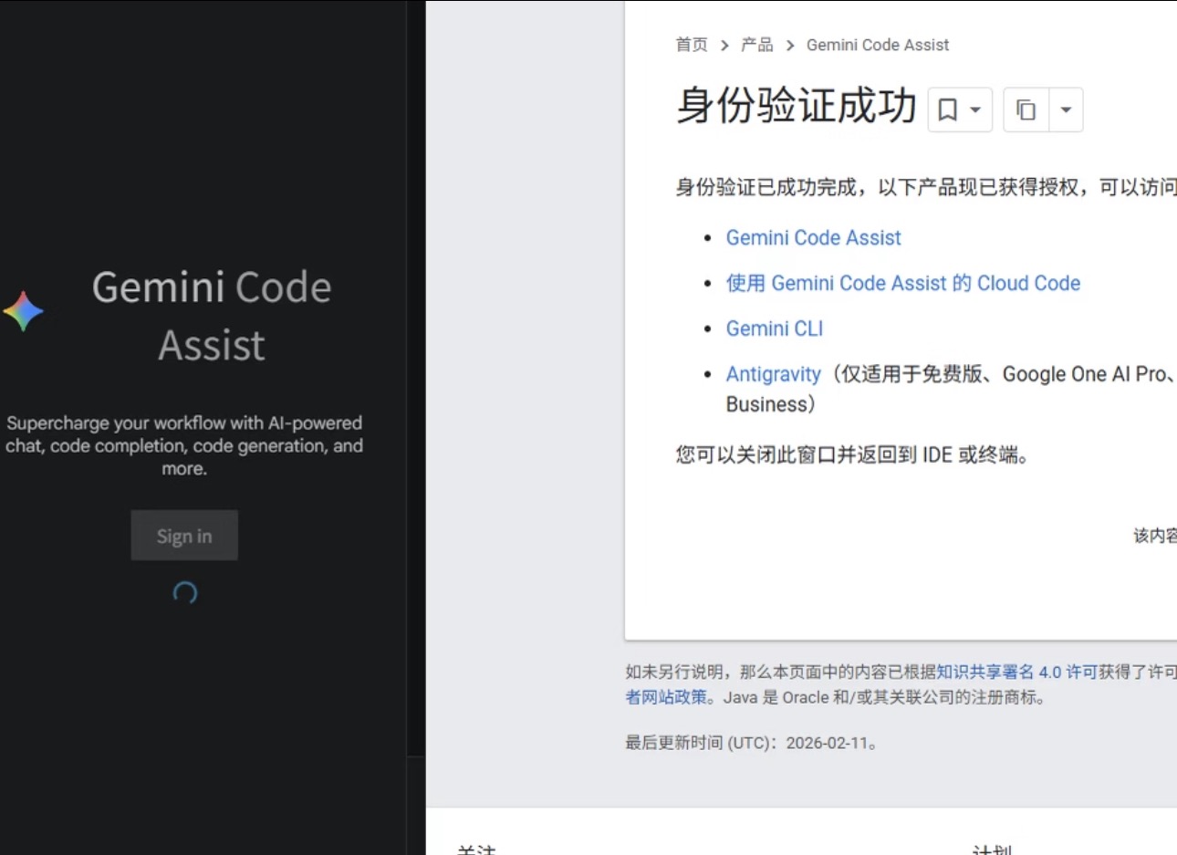Gemini Code Assist 浏览器显示身份验证成功但 VSCode 仍在转圈