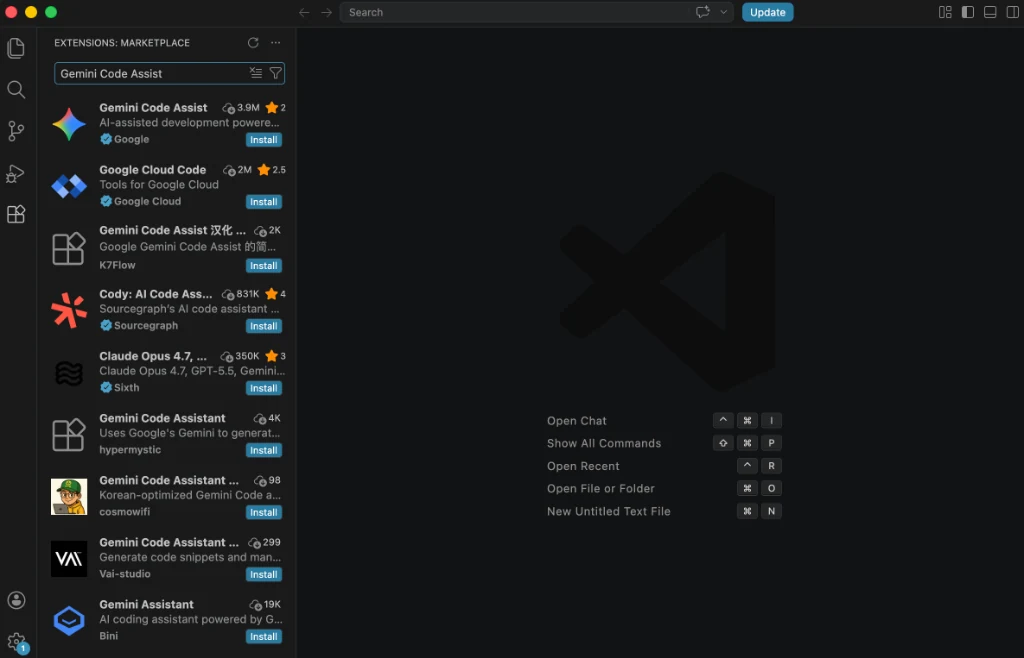 在 VSCode 扩展市场搜索 Gemini Code Assist 的结果列表