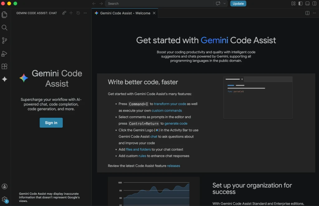 Gemini Code Assist 侧边栏中的 Sign in 登录按钮
