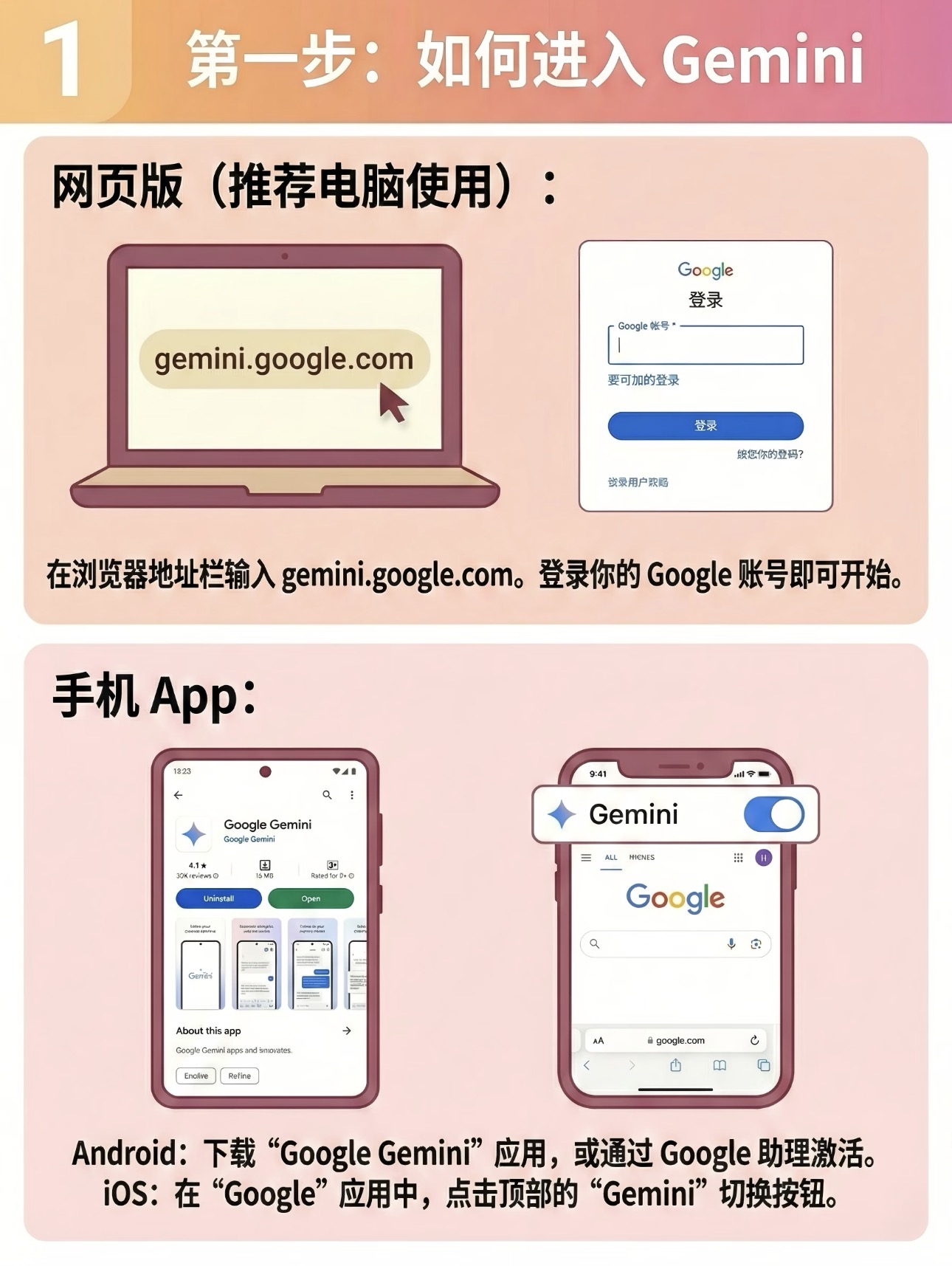 如何进入 Gemini 网页版与手机 App