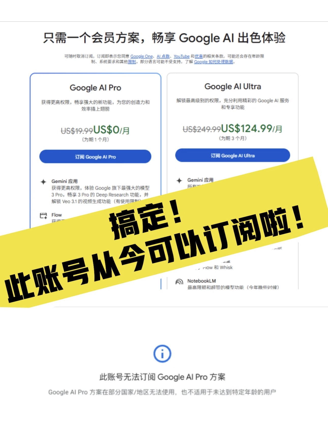成功订阅Gemini Advanced会员